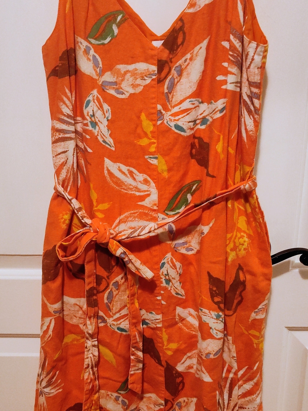 GAP Orange Floral Midi Dress with Tie Waist
